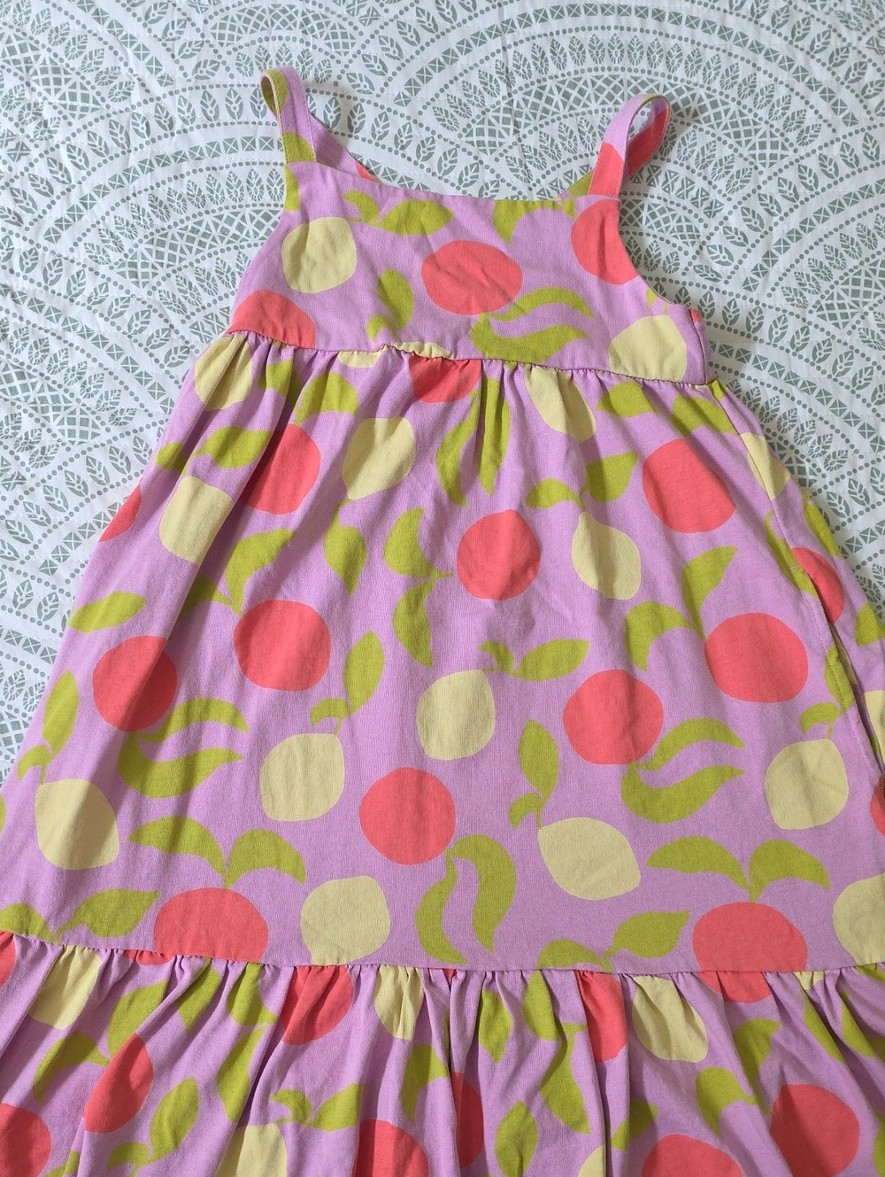 Hanna Andersson Lilac Dress with Coral and Lime Polka Dots